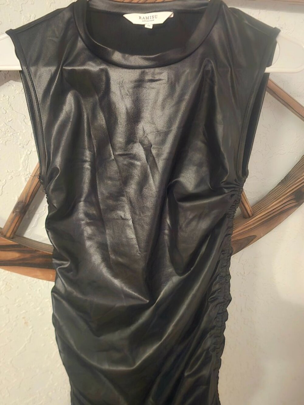 Leather (faux) ruched side sexy dress